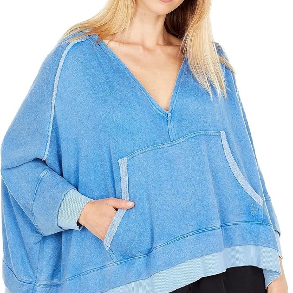 Free People Blue V-Neck Hoodie